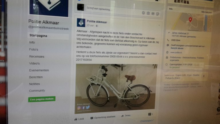 Politie vindt snel eigenaresse van fiets dankzij Facebook