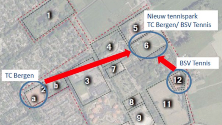 Plan voor nieuw tennispark voor TC Bergen en BSV Tennis in Oudburgerpolder